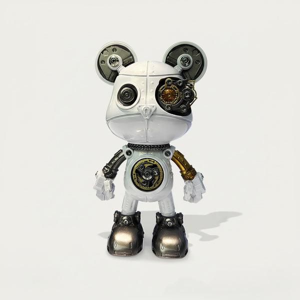 DIY 3D puzzle metal model - White & gold-silver steampunk mechanical bear (front view) with vintage gears, a funny table decor for luxury study & display cabinet
