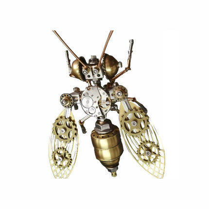  A detailed steampunk-style mechanical insect 3D puzzle metal model, an intricate DIY metal kit, featuring prominent gears, brass components, and delicate wings. This metal model makes for a unique and funny table decoration, perfect for adding an industrial-chic touch.