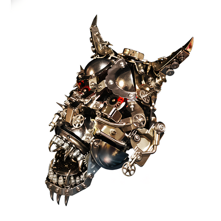 DIY 3D puzzle metal model - Dark industrial mechanical monster head with gears, a funny table decor for edgy display cabinet & cyber-style desk