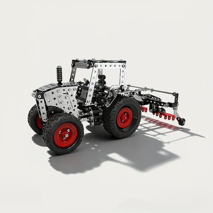 Agricultural Tractor with Cultivator 3D puzzle Metal Kits - DIY assembled table funny model, a mechanical farm vehicle with specialized, intricate, and detailed tillage components, offering fun and challenging assembly, and precise metal artistry for unique desktop decoration