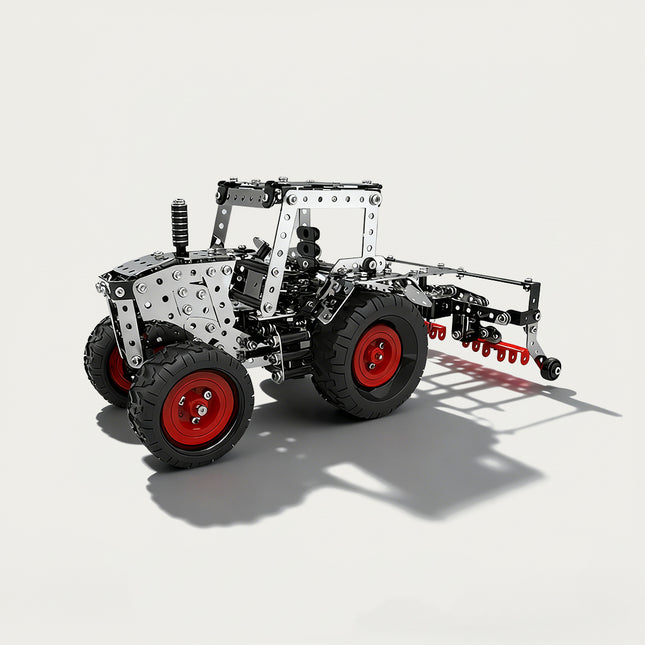 Agricultural Tractor with Cultivator 3D puzzle Metal Kits - DIY assembled table funny model, a mechanical farm vehicle with specialized, intricate, and detailed tillage components, offering fun and challenging assembly, and precise metal artistry for unique desktop decoration
