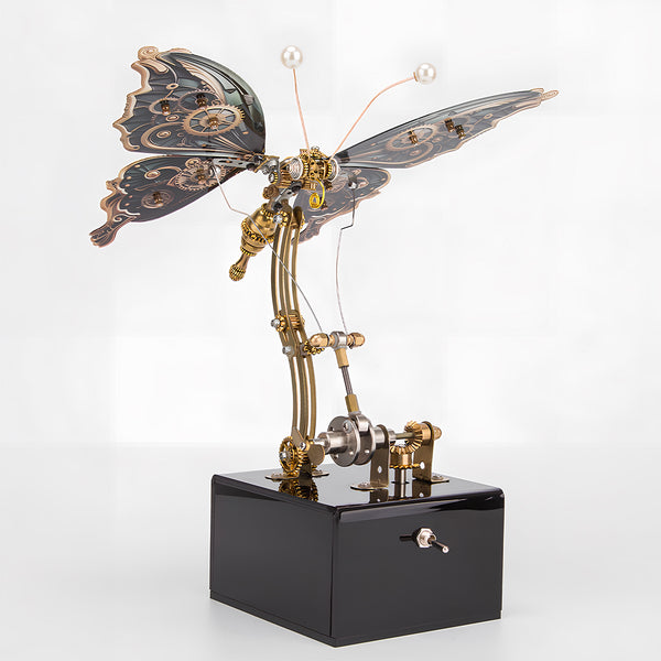 Steampunk butterfly metal model with an articulated stand, a dynamic funny table sculpture. This DIY 3D puzzle metal kit provides both an engaging build and an interactive display piece