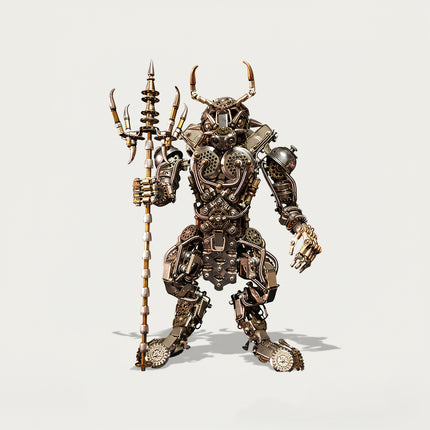 The 'Bull Demon King' metal model in full stance, holding its trident, a formidable DIY 3D puzzle from our Metal Kits collection. This intricate metal model makes a powerful and funny table display for any enthusiast