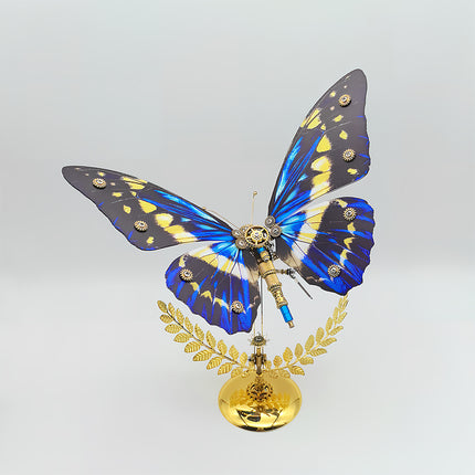 Funny table centerpiece - finished DIY 3D puzzle metal model (colorful steampunk butterfly) from metal kits, decorative mechanical insect for desk