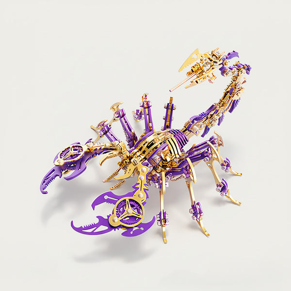 Funny table ornament: Assembled mechanical scorpion 3D puzzle metal model, crafted from DIY metal kits with luxury purple-gold color matching