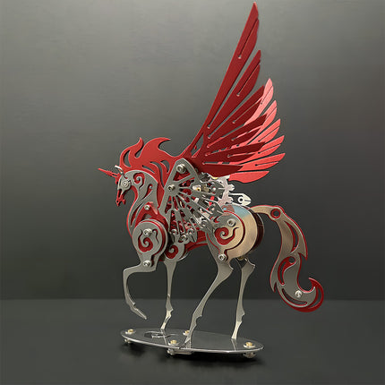 Ornate Scrollwork Red Pegasus 3D Metal Puzzle - Precision-Cut DIY Metal Kits with Intricate Gears for Stylish Funny Table Decor