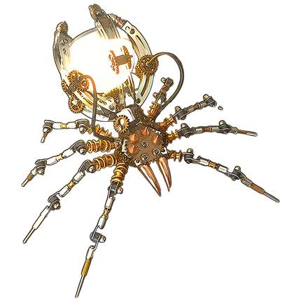 Steampunk Mechanical Spider 3D Puzzle Metal Kit (Light-Up Design) - A captivating fun toy for mechanics and design lovers, this DIY-assembled piece features a mechanical spider with a glowing central light, intricate gears, and metallic limbs. It embodies "a fusion of steampunk aesthetics and mechanical ingenuity", challenging you to craft a luminous piece of artistry with precision. Ideal for collectors of mechanical models and those who appreciate industrial design with a glowing, avant-garde twist.