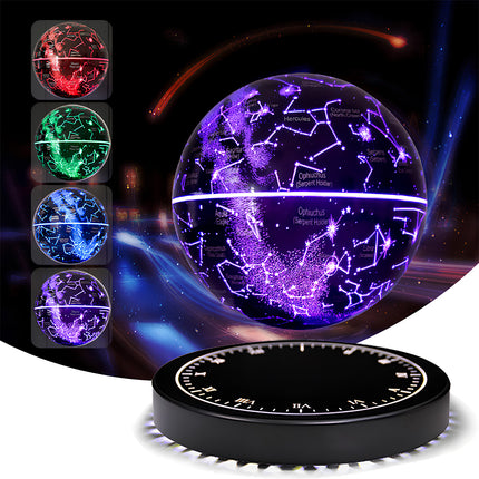 Magnetic levitating constellation globe with switchable multi-color LED lights and a marked base