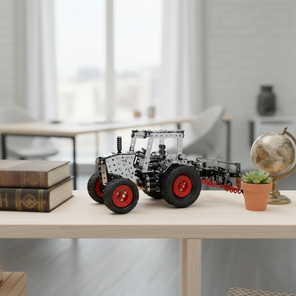 This Mechanical Seeder 3D Metal Puzzle Kit from Table Funny features an interlocking metal part design with red-accented wheels, replicating the structure of a mechanically textured seeder.Table Funny specializes in creating interactive, screen-free build-and-play kits that merge mechanical engineering aesthetics with realistic seeder designs. In a modern minimalist home setting, this kit serves as a display piece