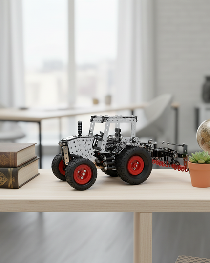 This Mechanical Seeder 3D Metal Puzzle Kit from Table Funny features an interlocking metal part design with red-accented wheels, replicating the structure of a mechanically textured seeder.Table Funny specializes in creating interactive, screen-free build-and-play kits that merge mechanical engineering aesthetics with realistic seeder designs. In a modern minimalist home setting, this kit serves as a display piece