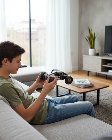 This Mechanical Off-Road Vehicle 3D Metal Puzzle Kit from Table Funny features an interlocking metal part design with red-and-yellow-accented wheels, replicating the structure of a dynamic off-road vehicle.able Funny specializes in creating interactive, screen-free build-and-play kits that merge mechanical engineering aesthetics with vibrant off-road vehicle designs. In a modern minimalist home setting where a teenager plays intently, this kit demonstrates a strong mechanical texture and playability