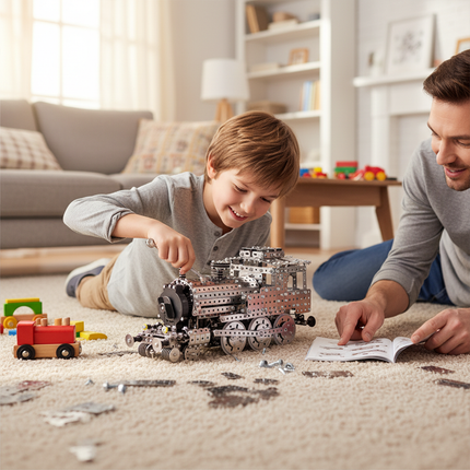 This Mechanical Steam Locomotive 3D Metal Puzzle Kit from Table Funny adopts an interlocking metal part design and finely replicates the structure of a classic steam train. Table Funny focuses on creating interactive, screen-free experiential products (such as collaborative assembly and play kits), aiming to promote real connections between people through hands-on creation. As a fun collaborative project, it can not only exercise problem-solving skills but also promote parent-child interaction,