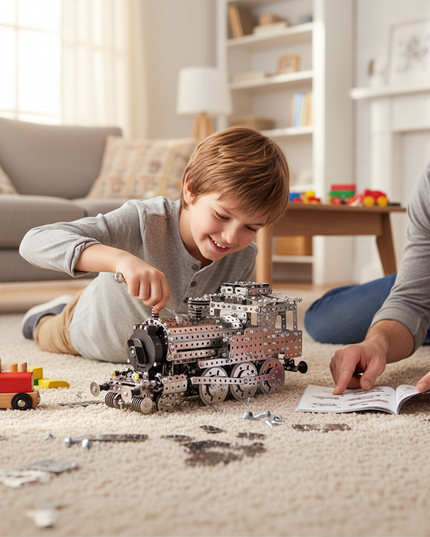 This Mechanical Steam Locomotive 3D Metal Puzzle Kit from Table Funny adopts an interlocking metal part design and finely replicates the structure of a classic steam train. Table Funny focuses on creating interactive, screen-free experiential products (such as collaborative assembly and play kits), aiming to promote real connections between people through hands-on creation. As a fun collaborative project, it can not only exercise problem-solving skills but also promote parent-child interaction,