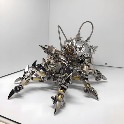  Finished steampunk spiked spider metal model displayed on a white surface. This impressive DIY 3D puzzle is a highlight of our Metal Kits, creating a "funny table" display that's both intricate and a "table funny" conversation starter