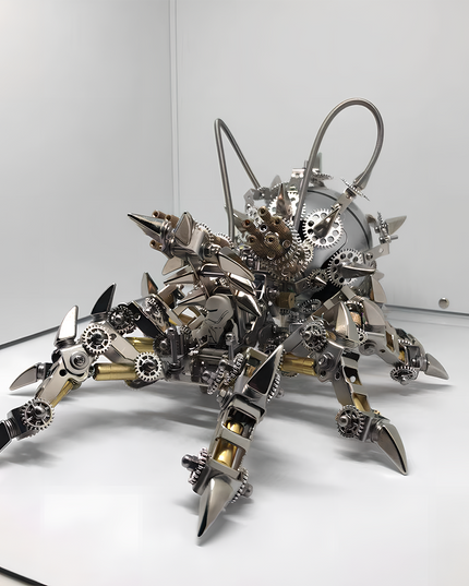  Finished steampunk spiked spider metal model displayed on a white surface. This impressive DIY 3D puzzle is a highlight of our Metal Kits, creating a "funny table" display that's both intricate and a "table funny" conversation starter
