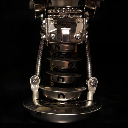 Base structure detail of DIY 3D puzzle metal model: Springs, metal brackets & hollow base, highlighting stable design of high-difficulty kit