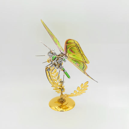 Study room funny table ornament - finished DIY 3D puzzle metal model (emerald steampunk moth) from metal kits, decorative mechanical insect for bookcase desk decor
