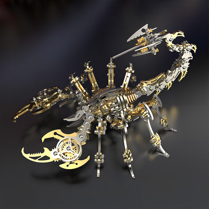 Steampunk Gold & Silver Scorpion 3D Puzzle Metal Model - Ornate DIY metal kit with brass accents, gear-driven joints, and intricate mechanical details. This 3D puzzle assembles into a vintage-industrial decor piece, blending classic steampunk aesthetics with poseable design to become a luxurious centerpiece for any funny table.