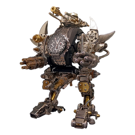A metal robot Taurus model composed of mechanical gears, pipes, and clockwork mechanisms. This unique DIY 3D assembly metal kit from tablefunny serves as both a captivating collectible and a creative desktop decoration