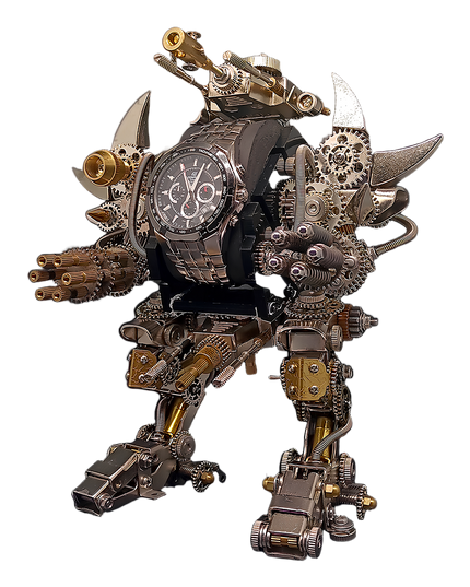 A metal robot Taurus model composed of mechanical gears, pipes, and clockwork mechanisms. This unique DIY 3D assembly metal kit from tablefunny serves as both a captivating collectible and a creative desktop decoration