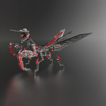 Edgy Red-Black Mechanical Mantis 3D Puzzle Metal Model - Hand-Assembled DIY Metal Kits as Bold Funny Table Statement Piece for Dark-Chic Spaces