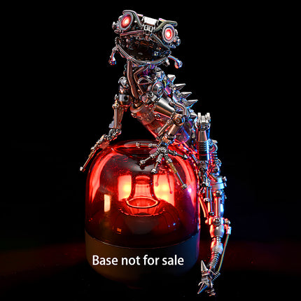  Steampunk mechanical lizard metal model with glowing red eyes, perched on a glowing base (base not for sale), a striking 3D puzzle.