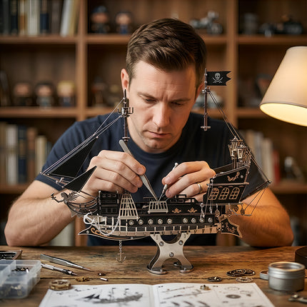  DIY mechanical steampunk pirate ship metal model assembly.
