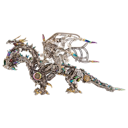 Tablefunny mechanical dragon metal assembly model, intricately designed desktop puzzle. This stunning tablefunny collectible features detailed gears and vibrant accents, perfect for DIY enthusiasts