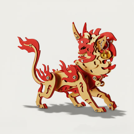 Crimson Nian Beast 3D puzzle Metal Kit - A festive fun toy for culture and folklore lovers, this DIY assembled table funny piece features a vibrant, intricate, and auspicious mythical beast design. It invites you to craft a piece of tradition part by part, and the finished crimson Nian Beast, with its striking red and gold details, becomes a lively desktop ornament, making it an energetic fun toy full of cultural symbolism.