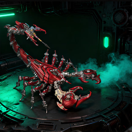 Dramatic Green-Lit Red Scorpion 3D Puzzle Metal Model - Hand-Assembled DIY Metal Kits as Edgy Funny Table Centerpiece for Industrial-Chic Spaces