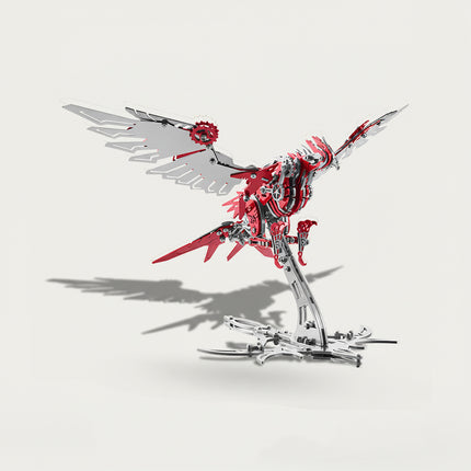 Steampunk Mechanical Falcon 3D puzzle Metal Kits - Engage in fun and challenging DIY assembly with vibrant metallic-red details, a dynamic and steampunk-aerial premium metal model ideal for energetic studio decor, eye-catching display, and a striking accent piece for your funny table that fuses avian agility with mechanical innovation