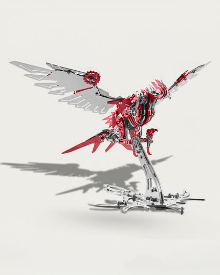 Steampunk Mechanical Falcon 3D puzzle Metal Kits - Engage in fun and challenging DIY assembly with vibrant metallic-red details, a dynamic and steampunk-aerial premium metal model ideal for energetic studio decor, eye-catching display, and a striking accent piece for your funny table that fuses avian agility with mechanical innovation