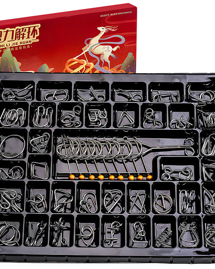 Tablefunny Challenge Your Mind! 40-in-1 Metal Puzzle Disentanglement Game Set - Classic Brain Teaser