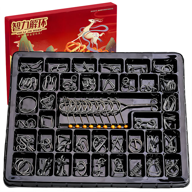 Tablefunny Challenge Your Mind! 40-in-1 Metal Puzzle Disentanglement Game Set - Classic Brain Teaser