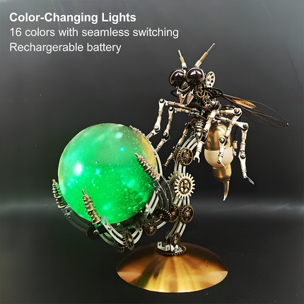 Steampunk Mechanical Wasp Color-Changing Light 3D Puzzle Metal Kit (16-Color Seamless Switching Design) - A mesmerizing DIY toy for mechanics, art lovers, and lighting enthusiasts, this self-assembled piece features a mechanical wasp paired with a color-changing light sphere, offering 16 colors with seamless switching and a rechargeable battery. It embodies the fusion of steampunk mechanical art and dynamic lighting innovation.