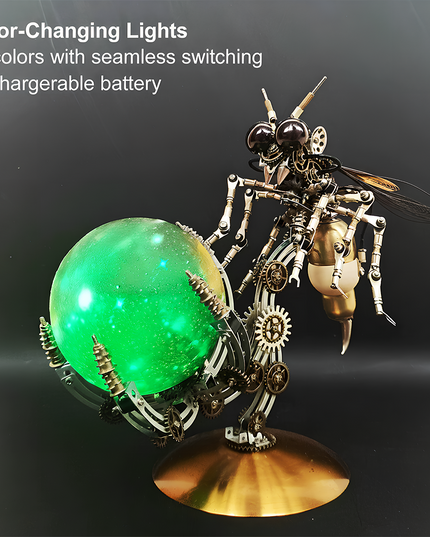 Steampunk Mechanical Wasp Color-Changing Light 3D Puzzle Metal Kit (16-Color Seamless Switching Design) - A mesmerizing DIY toy for mechanics, art lovers, and lighting enthusiasts, this self-assembled piece features a mechanical wasp paired with a color-changing light sphere, offering 16 colors with seamless switching and a rechargeable battery. It embodies the fusion of steampunk mechanical art and dynamic lighting innovation.