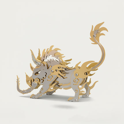 Silver-Gold Mythical Boar 3D puzzle Metal Kit - A regal fun toy for culture and mythology lovers, this DIY assembled model is a table funny piece with a sleek, intricate, and legendary mythical beast design. It invites you to craft a piece of majesty part by part, and the finished silver-gold mythical boar, with its elegant metallic hues, becomes a refined desktop ornament, making it a stately fun toy full of mythical grandeur.