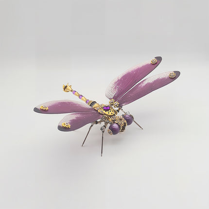 Funny Table Ornament - 3D Puzzle Metal Kits DIY Steampunk Dragonfly Metal Model: Delicate Wing Texture, Polished Brass Accents & Elegant Purple Details