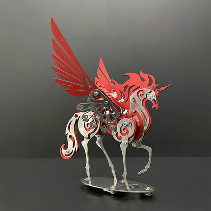 Sleek & Bold Red Pegasus 3D Puzzle Metal Model - Hand-Assembled DIY Metal Kits as Eye-Catching Funny Table Ornament for Modern Spaces