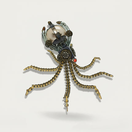 Table Funny DIY 3D puzzle Metal Kits: Unique steampunk mechanical octopus metal model with chain tentacles and pearl dome body, great desk decoration