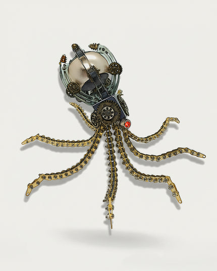 Table Funny DIY 3D puzzle Metal Kits: Unique steampunk mechanical octopus metal model with chain tentacles and pearl dome body, great desk decoration