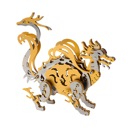 Golden and Silver Metal Xuanwu 3D Puzzle, a precision DIY metal model kit that makes for a magnificent and intriguing desktop centerpiece.