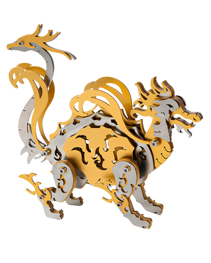 Golden and Silver Metal Xuanwu 3D Puzzle, a precision DIY metal model kit that makes for a magnificent and intriguing desktop centerpiece.