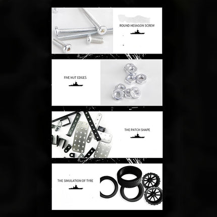  A diverse set of components for metal model construction, featuring round hexagon screws, five nut edges, patch shape metal pieces, and simulation tires. Essential for building detailed 3D puzzle metal kits and creating unique mechanical steampunk designs.