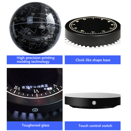 Key features of the magnetic levitating constellation globe: high-precision printing, toughened glass base, and touch control