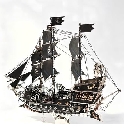 Handcrafted mechanical steampunk sailing ship metal model, a perfect DIY steampunk puzzle for collectors and fans of steam punk mech designs.