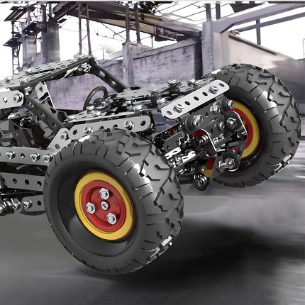 Detailed view of a steampunk puzzle buggy, a high-performance metal model from the 3D puzzle Metal Kits collection for collectors.