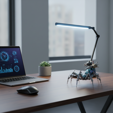 Mechanical Spider 3D Puzzle Metal Kit - An elegant statement piece for office spaces and mechanical art enthusiasts, this intricately assembled blue-toned mechanical spider is a sophisticated addition to modern work environments. It blends industrial design with artistic flair, serving as a unique desktop ornament that sparks curiosity. The detailed mechanical structure, featuring metallic limbs and gear-driven elements, appeals to lovers of engineering, steampunk art, and avant-garde decor. 