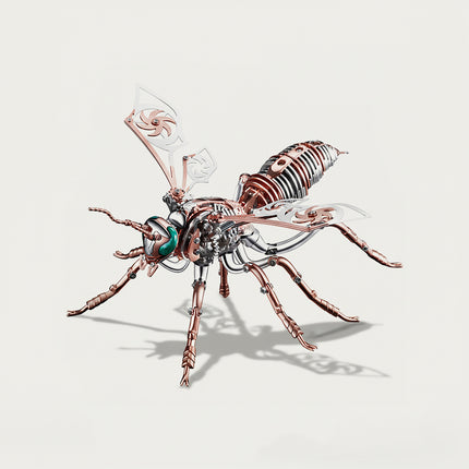 Detailed metal wasp maquette en metal in metallic silver and gold, an engaging metal model kit.