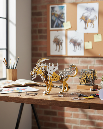 Tablefunny Siberian Wolf King DIY Metal Kit Model, Fun Desktop Display